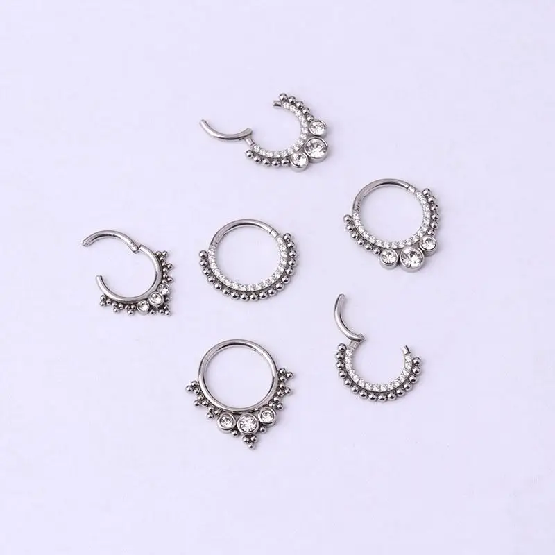 16G  Stainless Steel Cz Septum Clicker Piercing Hinged Segment Ring Diath Helix Nose Hoop Ring