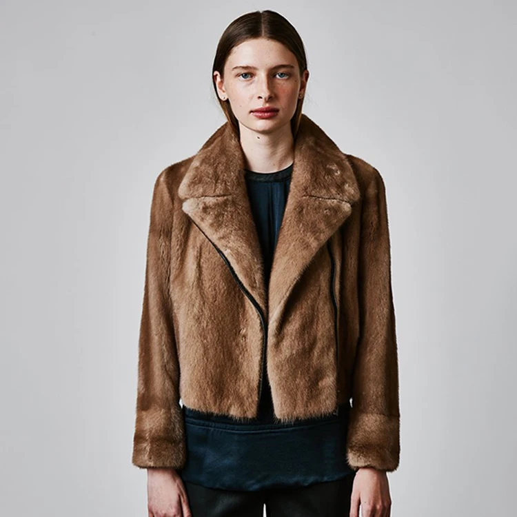 OEM Wholesale custom winter faux fur jacket women soft smooth elegance women fur jacket Patchwork leather mink jacket