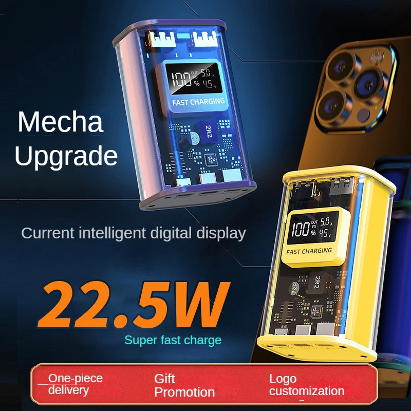 22.5W super fast charging transparent mobile power pack with large capacity of 10000mA and LED digital display power bank