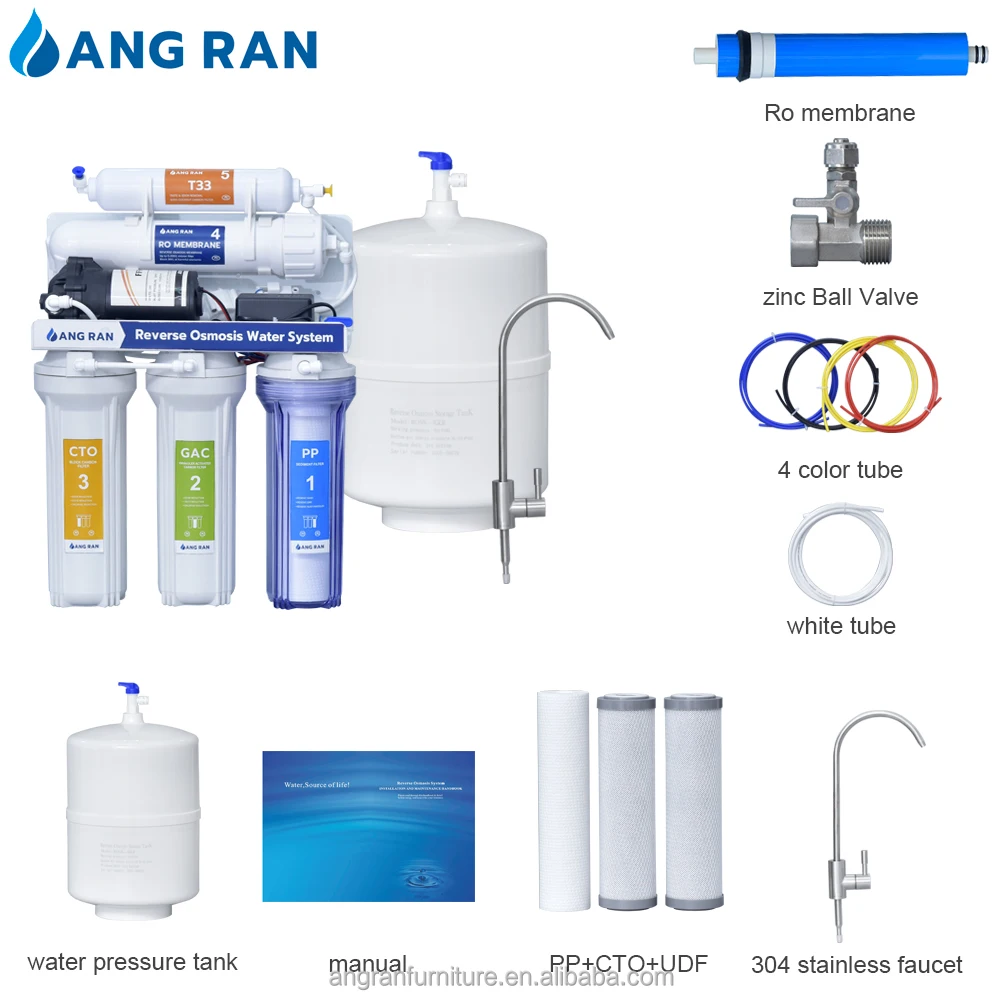 Water Purifier Filter System High Efficiency Drinking Home Manual Pump 6 Stage Reverse Osmosis Water Filter System AR 36 Months