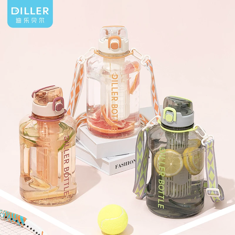 Wholesale Motivational Gym Water Bottles Tritan BPA Free Plastic Water Flask With Fruit Infuser