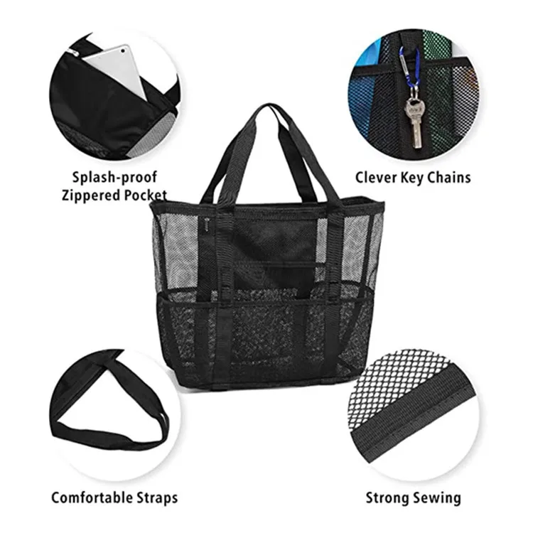 JAKIJAYI Summer Large Tote Bag Portable Comfortable Huge Storage Shoulder Handbag Mesh Beach Bag for Swim Surf