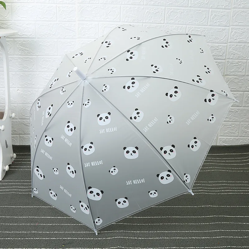 Kids Windproof Clear White Rainy Umbrella Fruit Animal Print Stick Shaft Long Straight Children Transparent Umbrellas