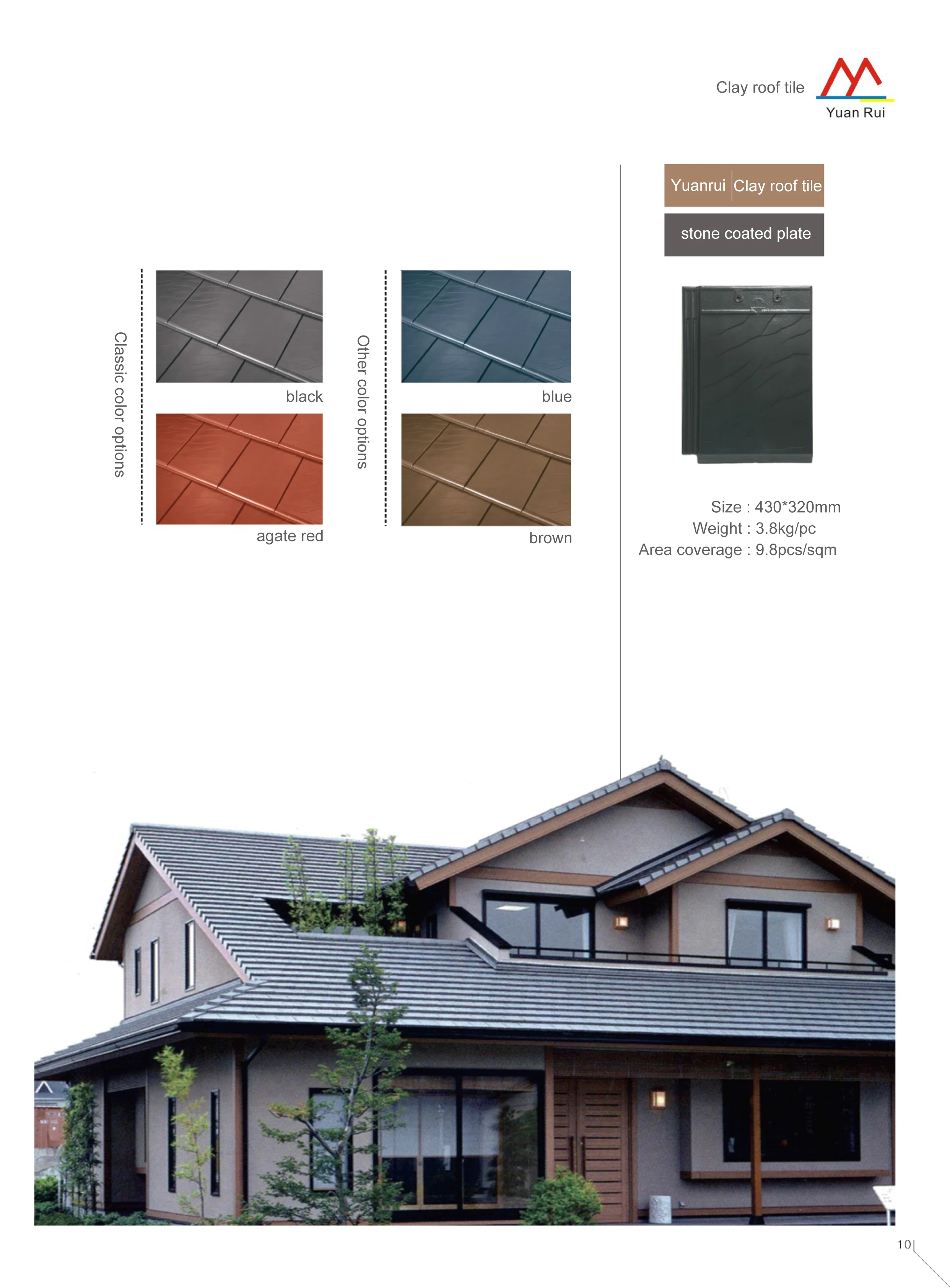 hot sale stone grain roof tiles 430*320mm heat and water proof clay material flat roofing tiles manufacturer