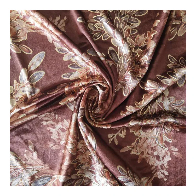 Free Sample 100% Polyester Bonded Gold Print Korean Velvet Brocade Jacquard floral printed Fabric