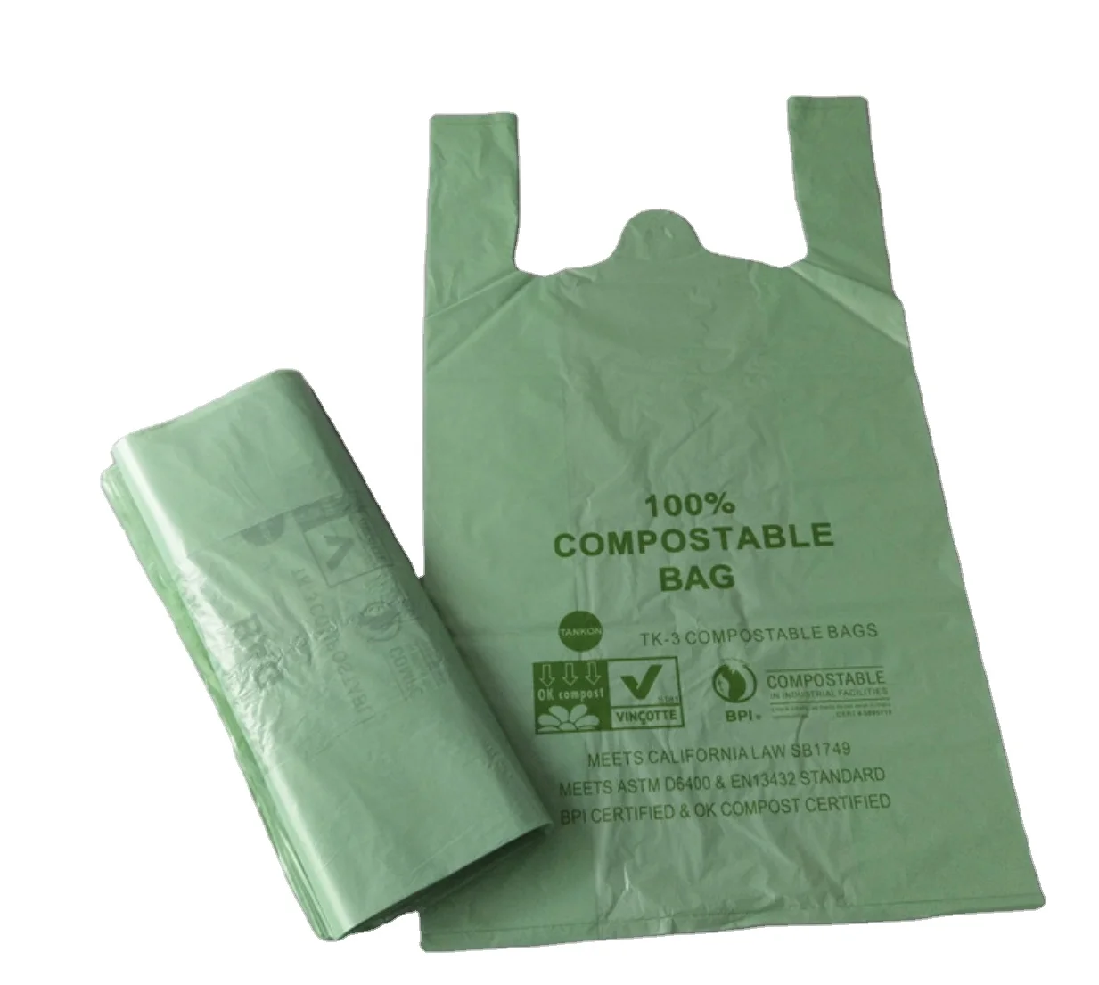 ecofriendly biodegradable t shirt bag compostable plastic packaging shopping bag Disposable