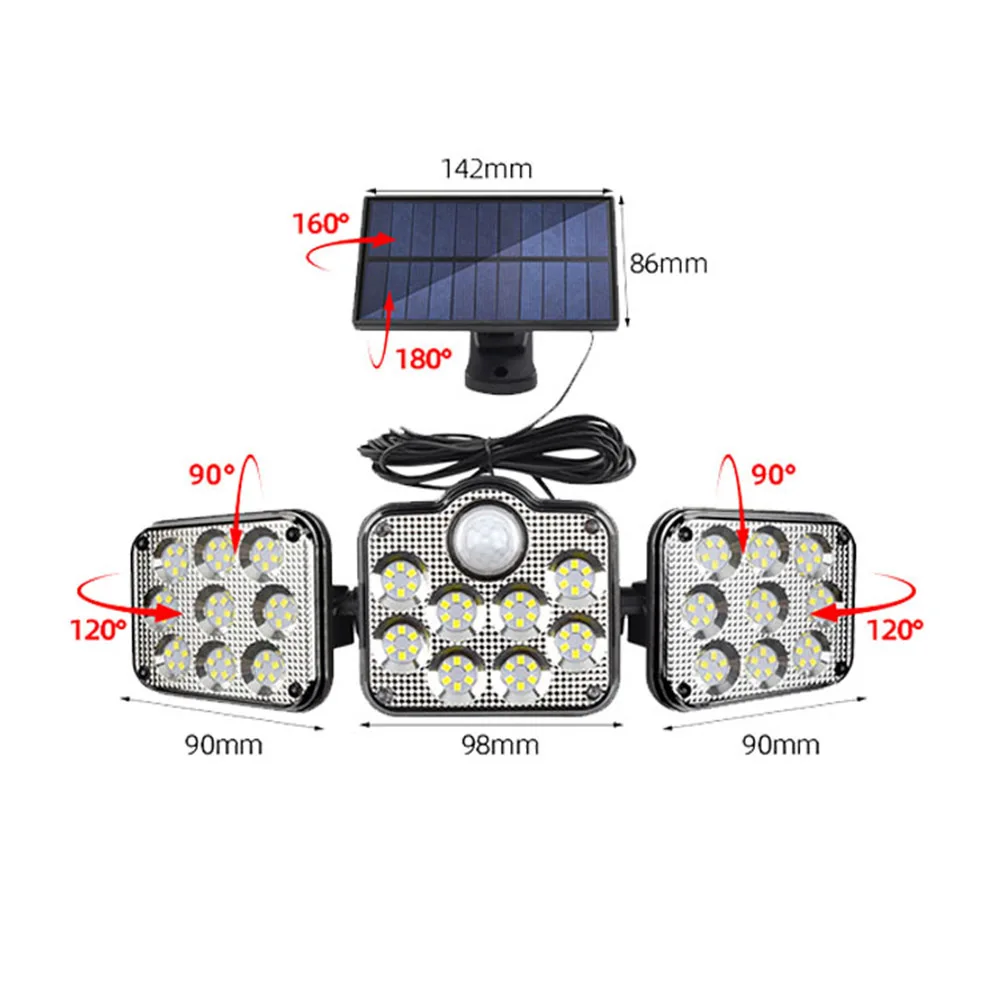 4 Head Solar Flood Lights Outdoor LED Security Lights with Remote Control 3 Modes Motion Sensor Lights for Porch Yard Garage