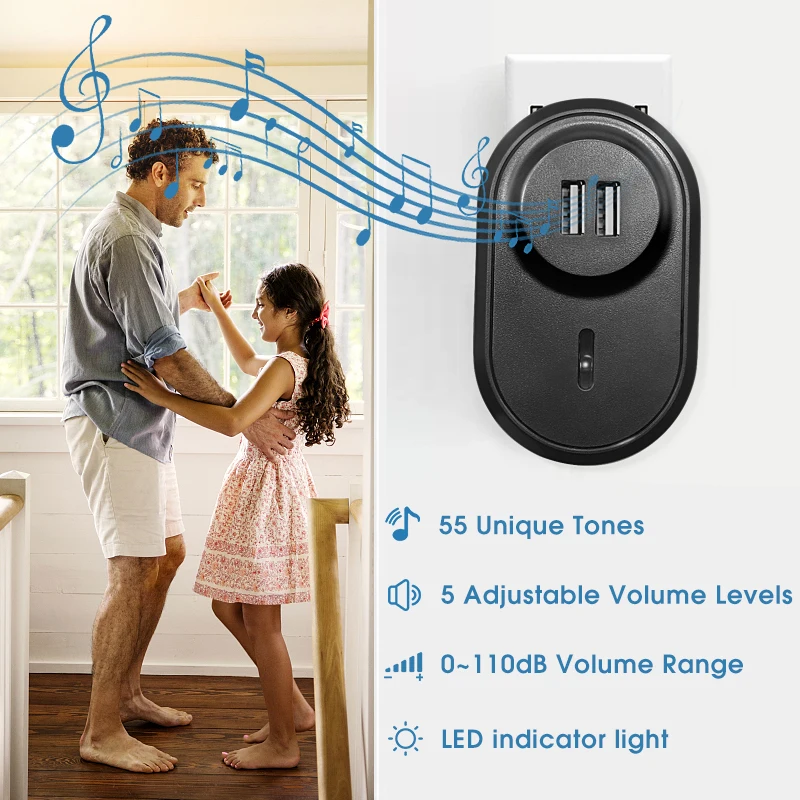 Daytech DB20 1-1 Black Or White Ip55 Waterproof Wireless Doorbell Plug For Home Apartment Office