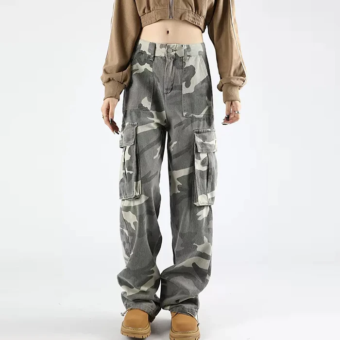 huilin manufacturer custom fashion streetwear Y2K hip hop cargo pants women wide leg loose fit parachute carpenter pants