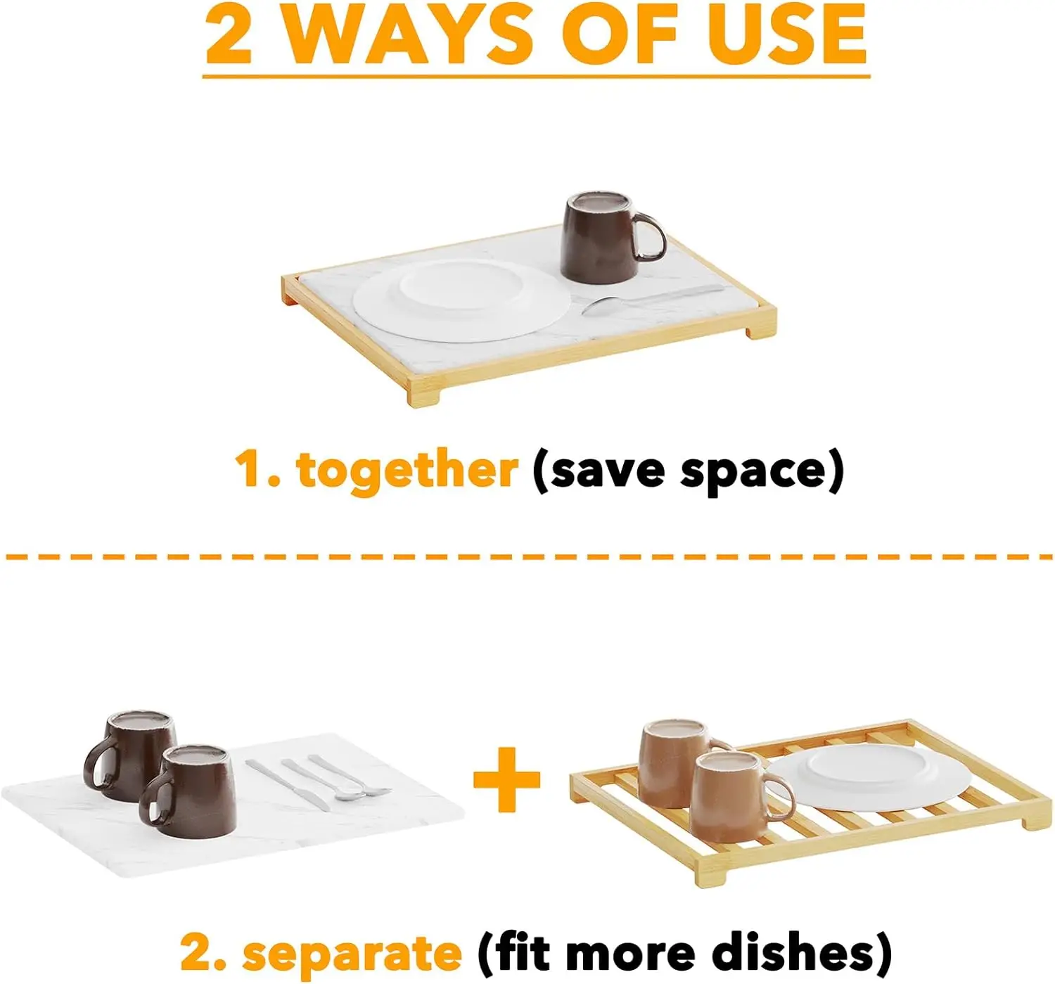 Skymoving New Super Absorbent Heat Resistant Dish Drying Mats Stone Dish Drying Mat for Kitchen Counter with Bamboo Rack