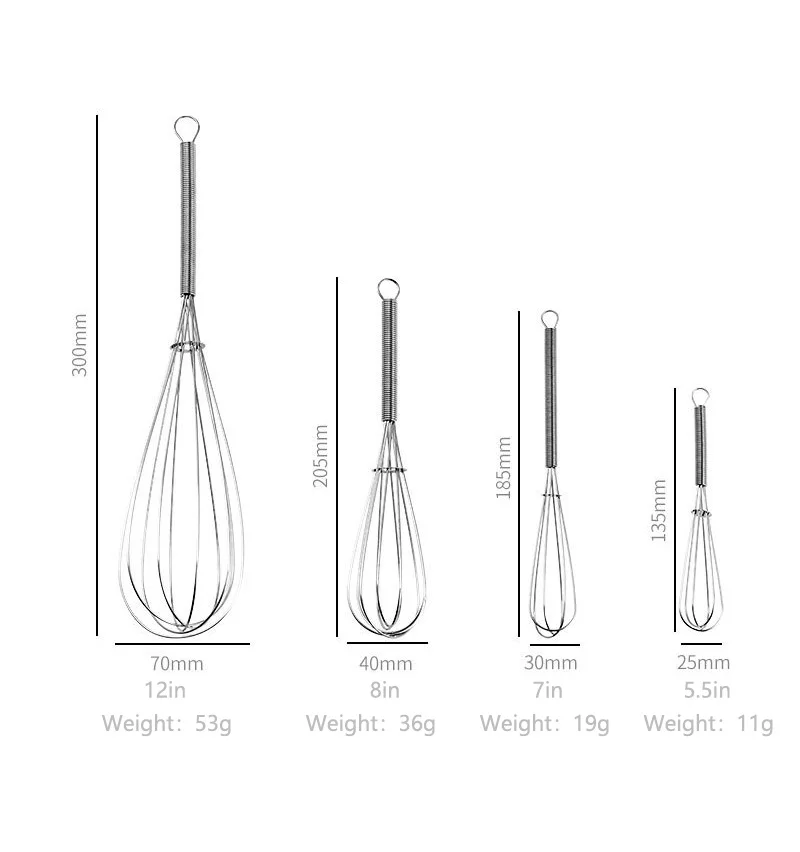 YIGO 4 PCS Stainless Steel Rust-Proof Balloon Wire Whisker Egg Whisk Hand Mixers Whisks Stainless Steel Wisker