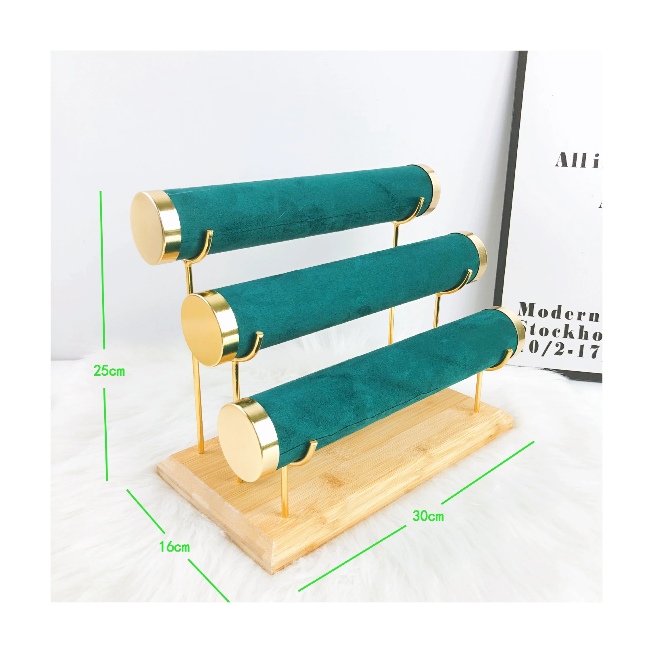 Design Style High Quality Watch Bracelet Jewelry Display Stand with Metal Super-moving Velvet Wood Jewelry Display