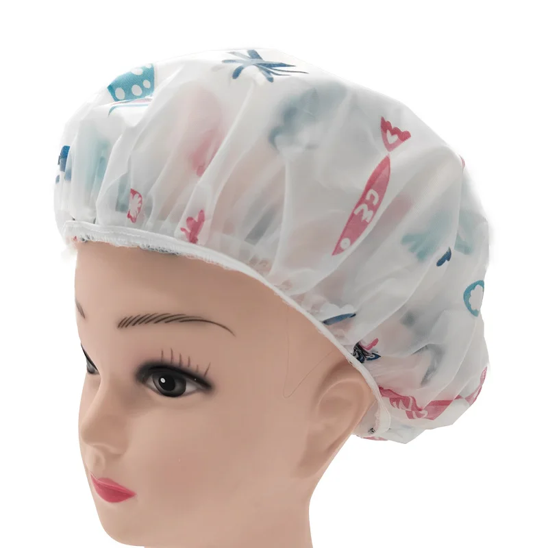 Hot selling Waterproof Bath Cap Plastic Reusable Shower Cap Elastic Band Bath Hair Hat for Women Ladies SPA