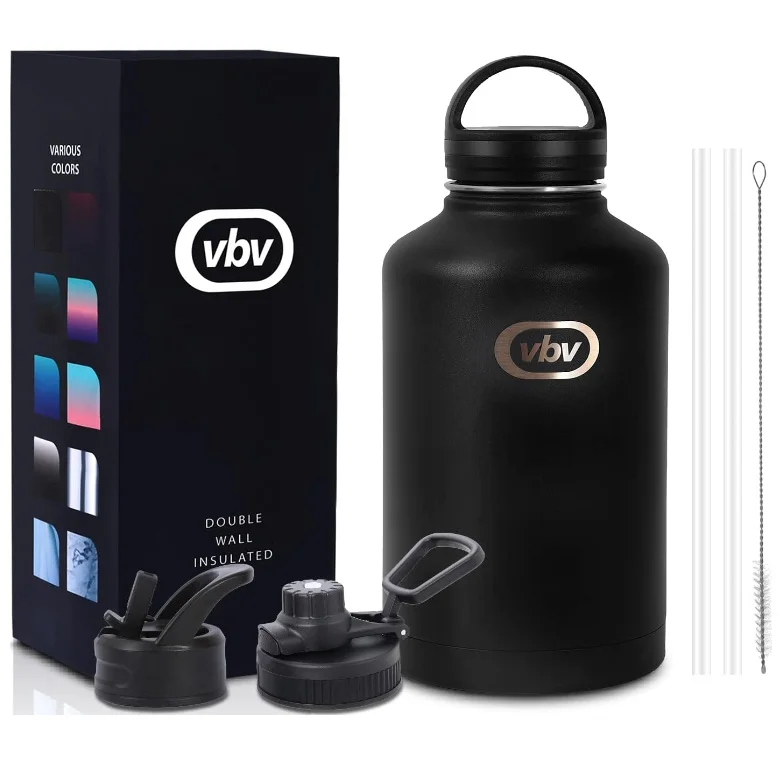 Wide mouth water bottle Insulated 18/8 64oz Stainless Steel water bottle, Half Gallon Stainless Steel Water Jug