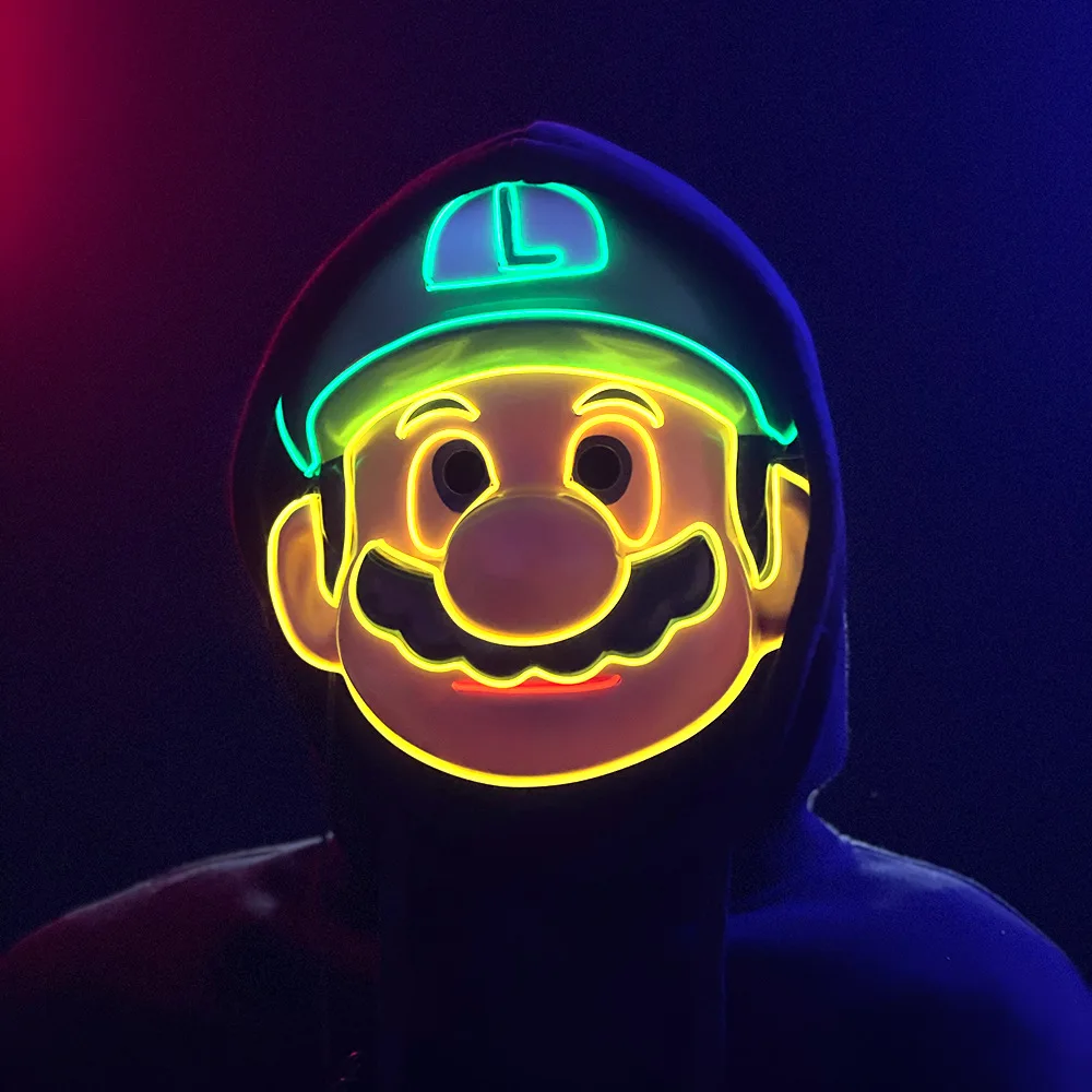 Customized Led Cold Light Luminous Mario Super Mario Masks Cartoon Game Anime Masquerade Party Event