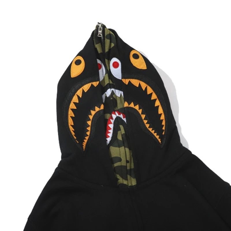 2019 Wholesale BAxe Shark Camo Men Thin Hoodies Sweatshirt Two Hood Embellished Sweatshirts Digital Camo Sweatshirts