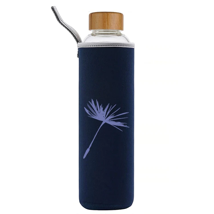 Blue sleeve gym restaurant 18 oz 32 oz borosilicate glass water bottles sports for print