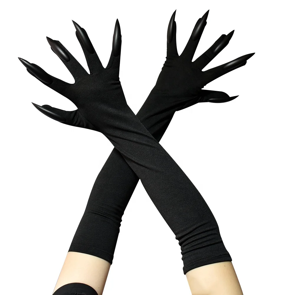 Halloween Long Nail Witch Gloves Cosplay Performance Prop Costume with Claw Ghost Gloves