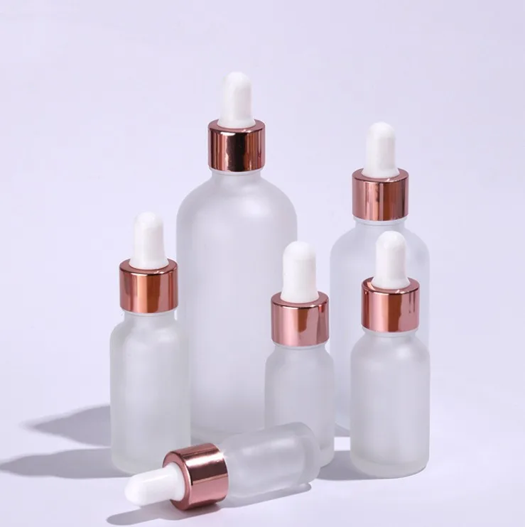 5ml 10ml 30ml 50ml Cosmetic Essential Oil Rose Gold Frosted Glass Dropper Bottle with Dropper