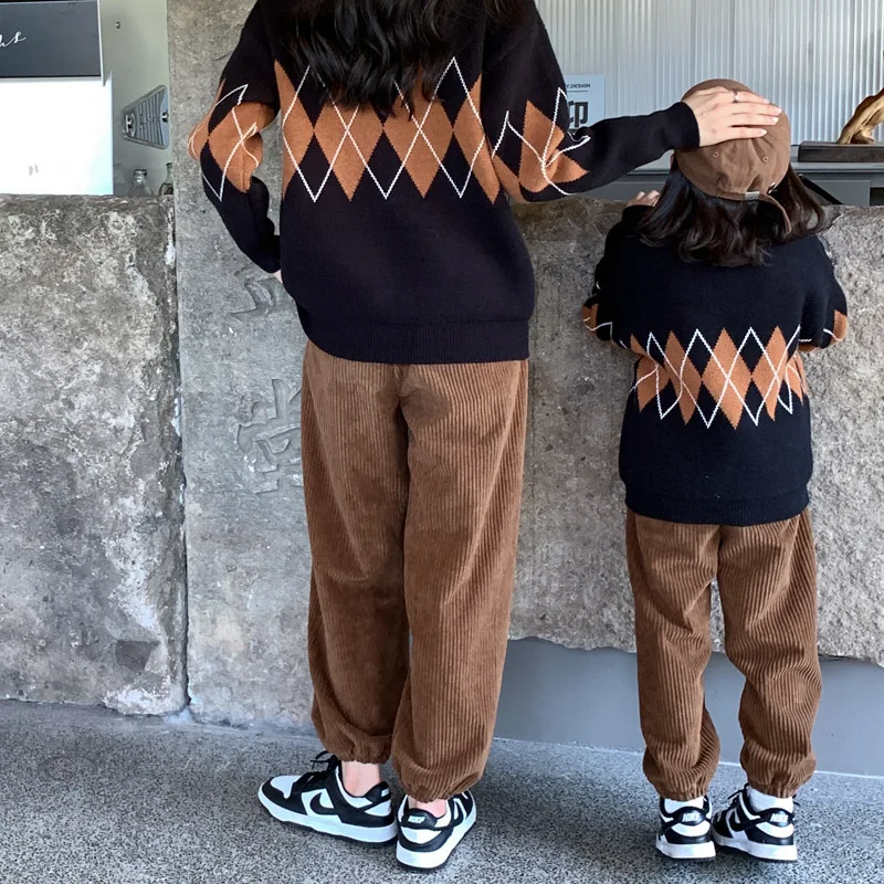 Ins popular design Mommy and My Family Matching Corduroy Trousers Pants Custom Kids Outdoor party Casual Plain Corduroy Pants