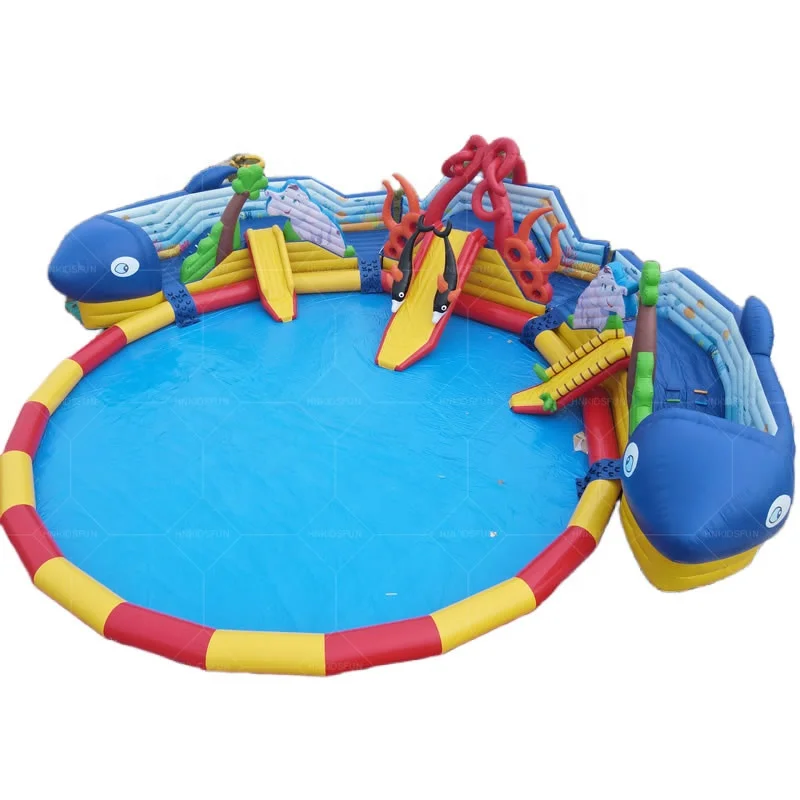 Outdoor Ground Inflatable Water Park With Big Pool Slide Land Inflatable Aqua Park Fun Amusement Park