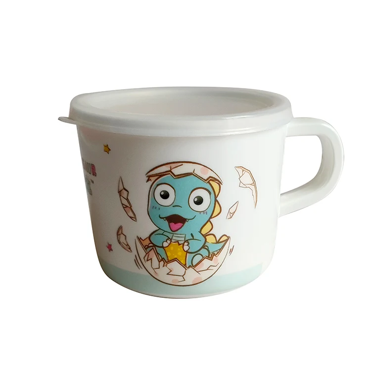 Hot Selling Lovely Cartoon Eggshell Dragon Water Cup With Single Ear And Lid Tea Coffee Melamine Mug