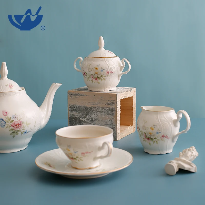 Wholesale Dinnerware Hotel New Bone Coffee Mate Creamer Embossed Sugar & Creamer Pots