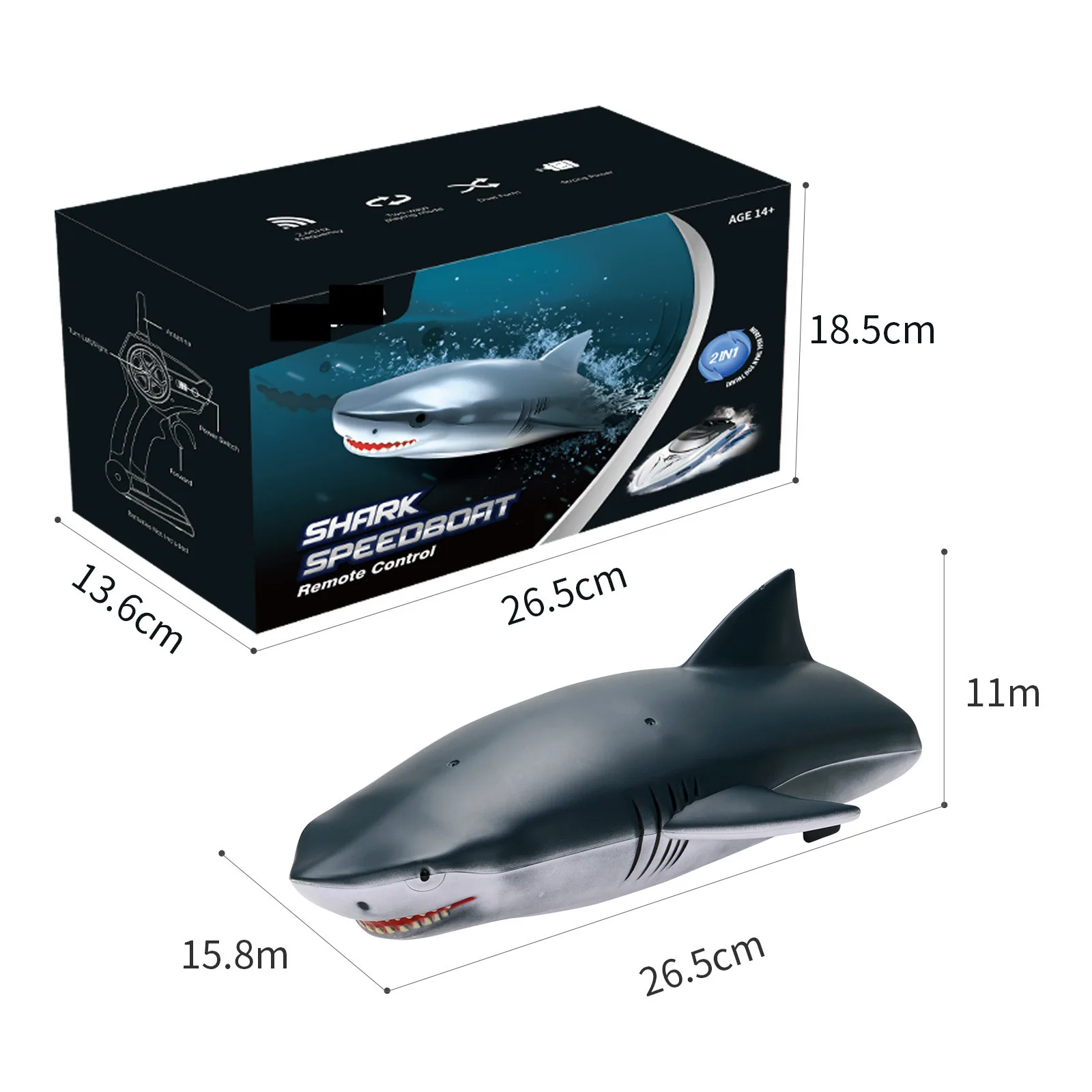 New 2.4 GHz Remote Control Shark Toy ,1:16 Scale High Simulation Shark, RC Shark for Swimming Pool, Underwater RC Boat Toy Gifts