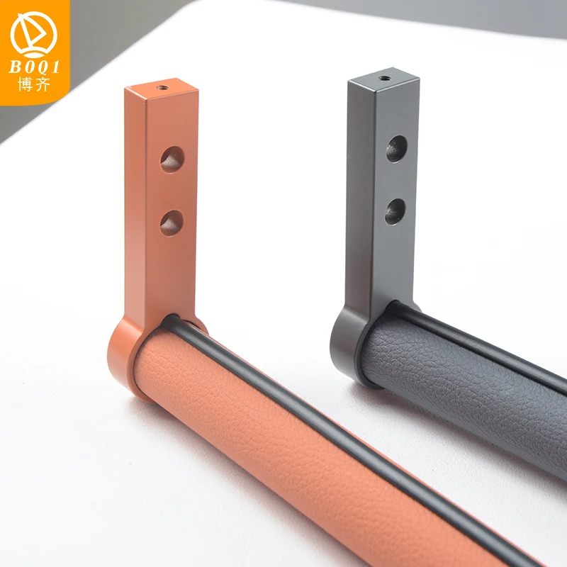 Clothes Rails Custom Round Leather Wardrobe Tube silent non-slip wardrobe rod Wall Mounted Clothes Hanging Rail Closet Rod