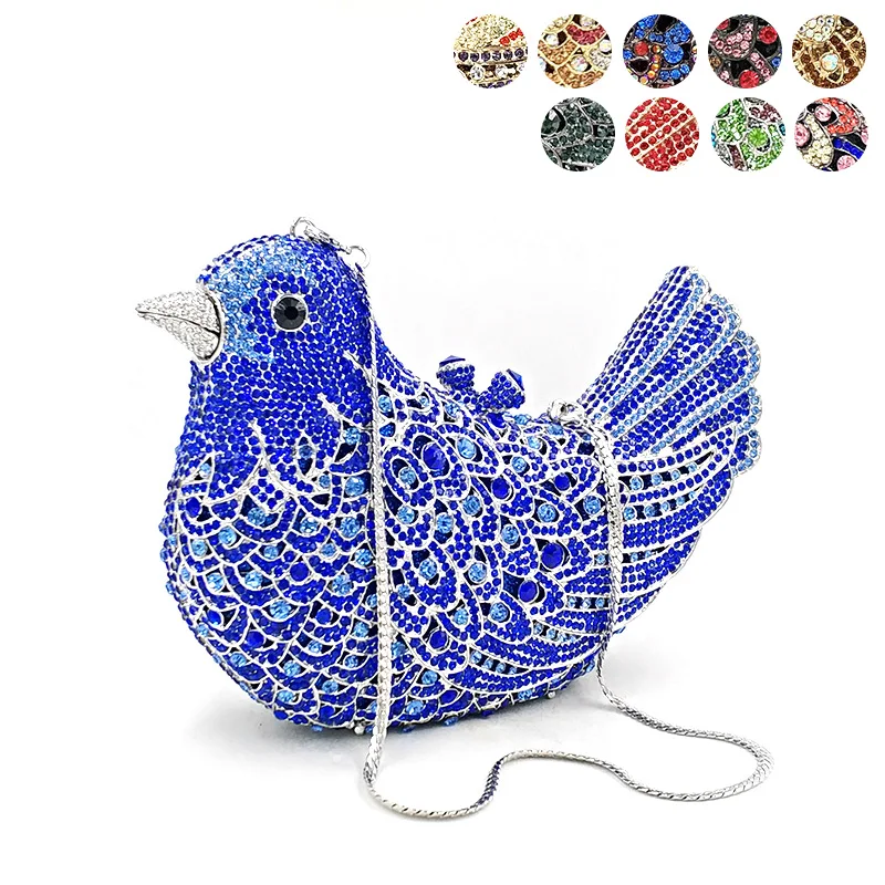 CHALIWINI Women evening party bag colorful diamonds luxury crystal clutch bridal wedding party handbag animal bird crystal purse