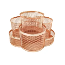 Stationary Accessories Multi-functional Metal Mesh Rose Gold Round Rotating Base Pen Stand Desk Organizer Pencil Pen Holder