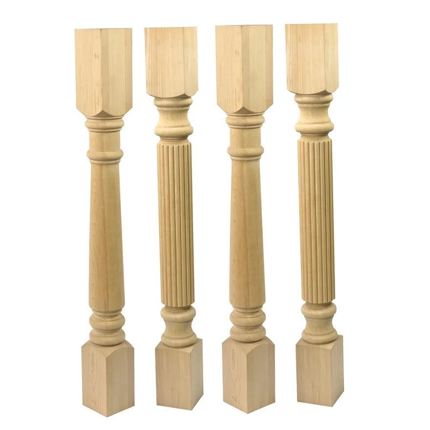 2023 Royal Beautiful Solid Wood Pillars And Baluster Luxury Stairs Decorative Wood Carved Large Column Wood Roman Newel Post