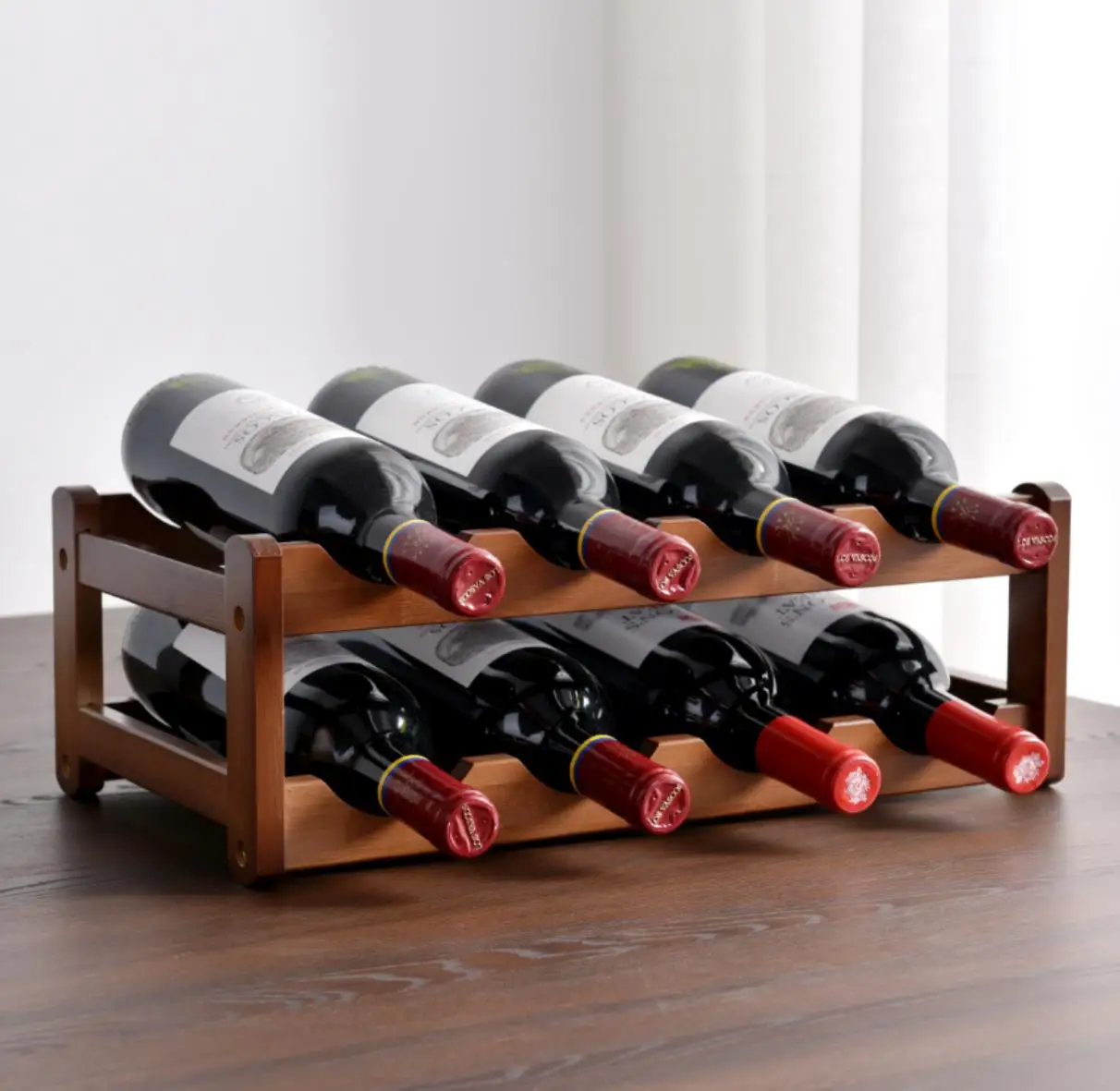 Standing Wooden Bamboo Wine Rack Organizer 8 Bottles Home Bar Party Display Holder Shelf Decoration Rack