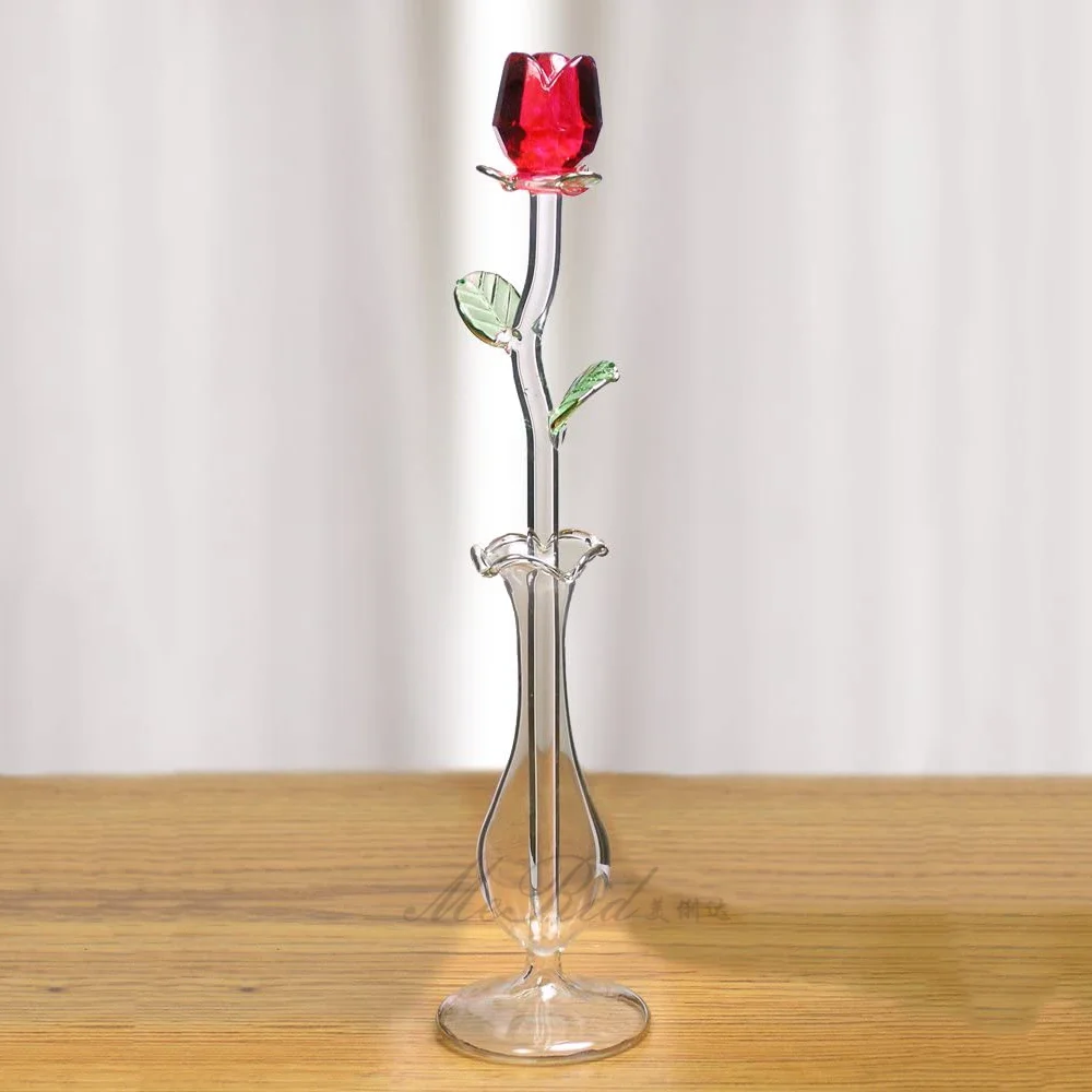 Beautiful Murano Lampwork Long Stem Glass Rose Flower Wholesale For Valentines Eco-friendly