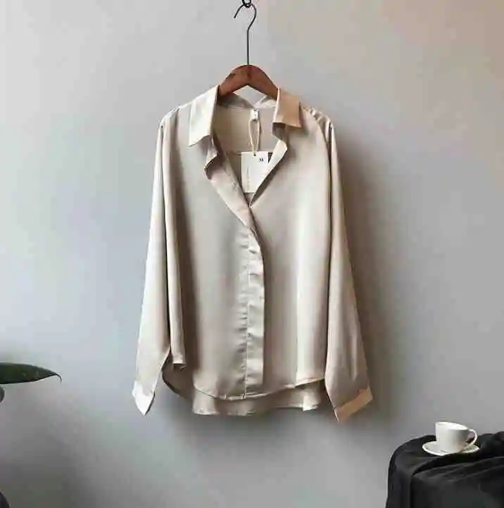 autumn new temperament satin shirt female long-sleeved shirt loose solid color shirt