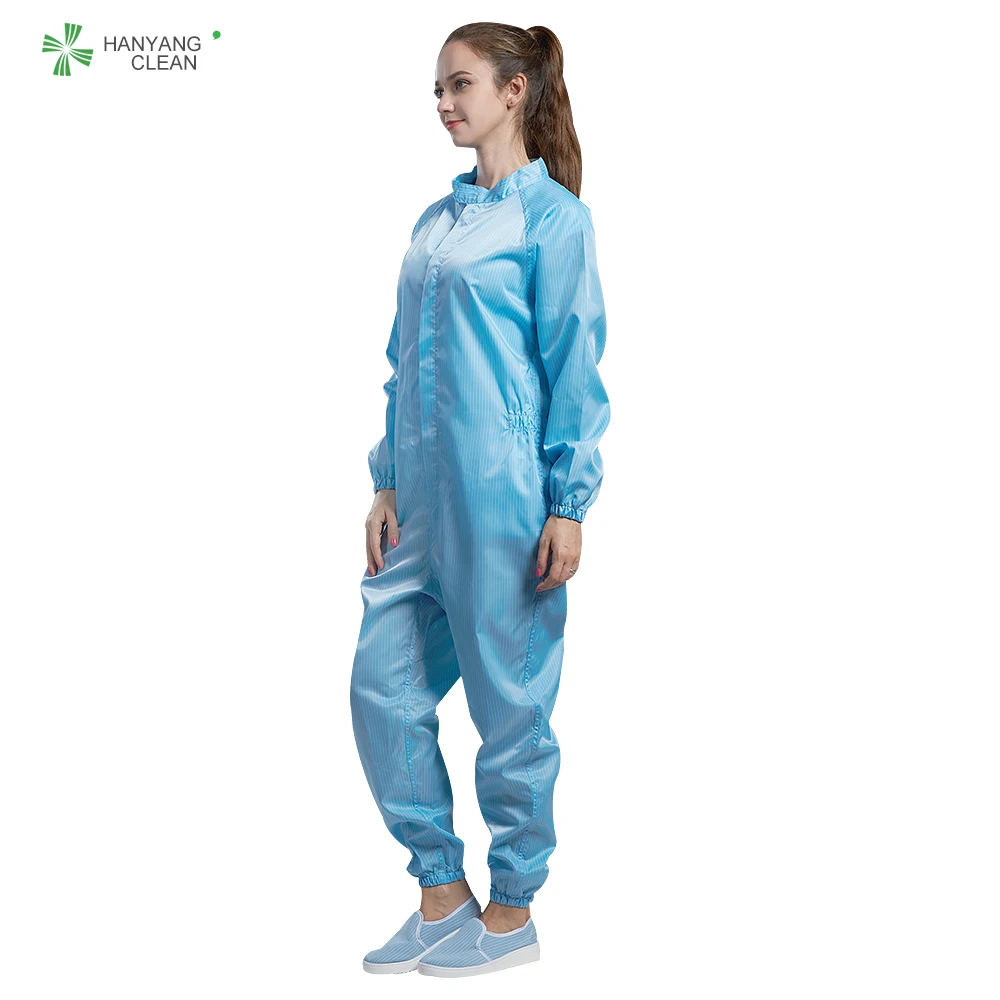 Hanyang Clean ESD  workshop cleanroom suit blue color conductive fiber ESD antistatic coverall