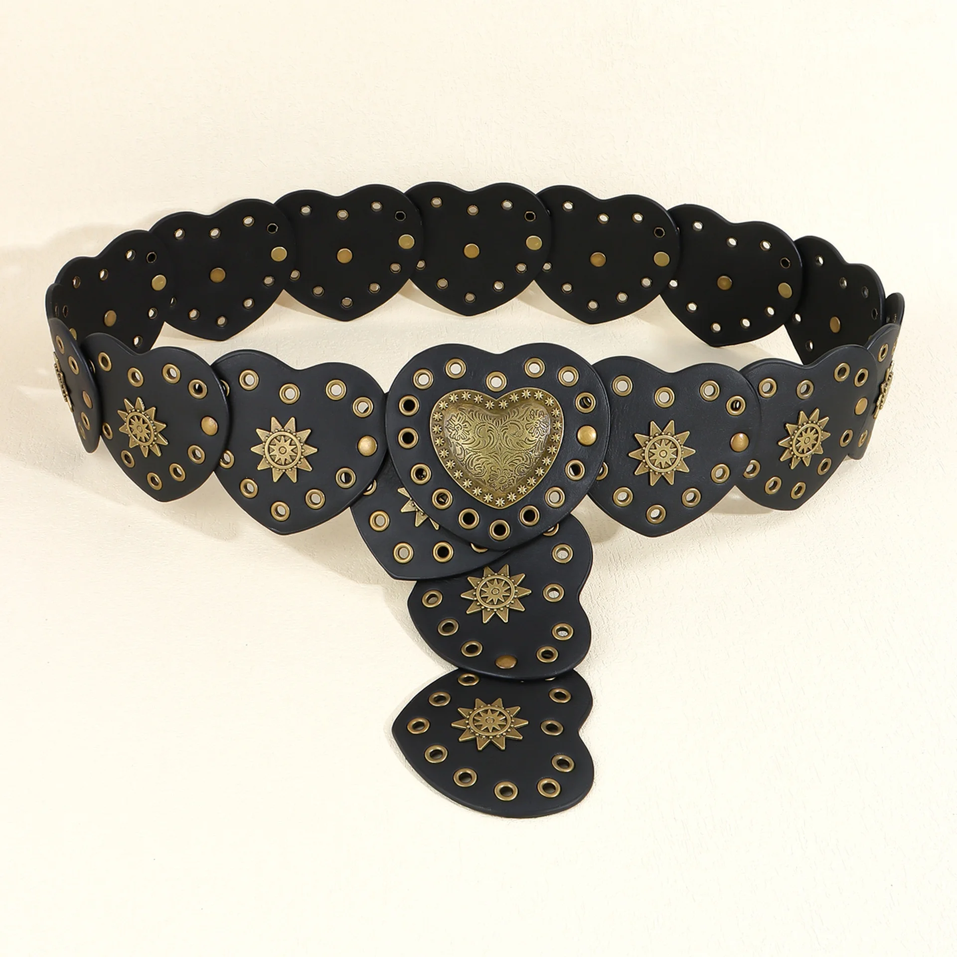 Vintage Ladies Exaggerated Wide Hollow Metal Leather Belt fashion accessories decorative waist chain rhinestone Y2K belt
