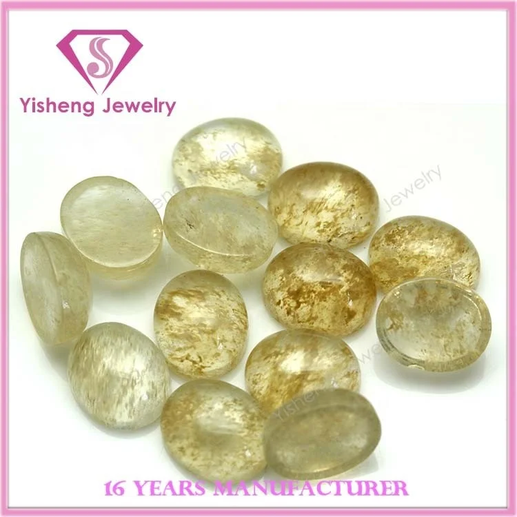 High Quality Flat Back Cut Rutilated Quartz Glass Stone Lab Created Oval Cabochon Green Red Silver Gemstone Jewelry Making