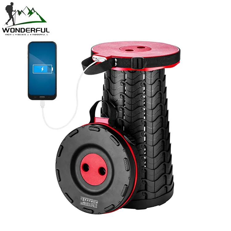 Fishing picnic camping large high blue red black oem odm telescopic usb charging port portable folding stool chairs for adults