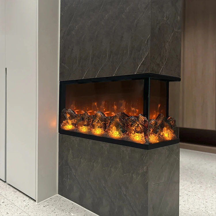 2D Remote Control Flat Tempered  Household 1000 MM/40 inch 3 Side View Rgb Colourful Light Decorative Electric Fireplace