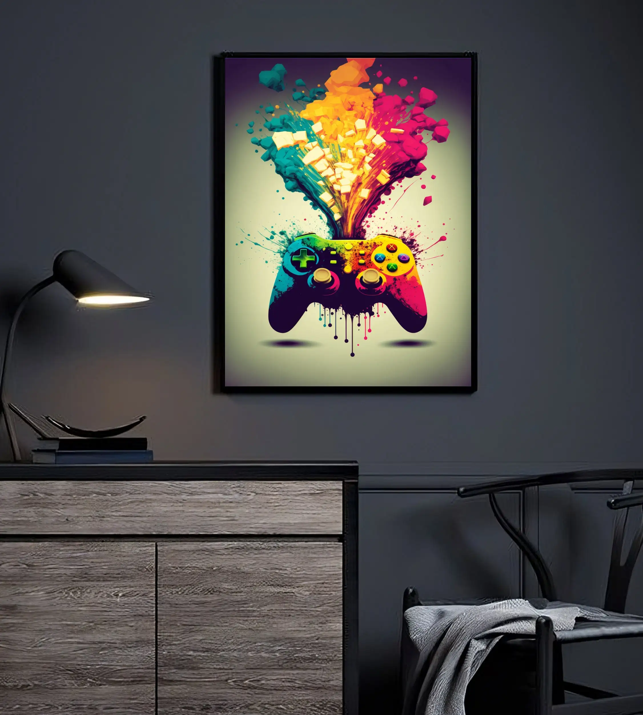 80s Colorful Punk Neon Gamer Controller Cool Gaming Poster For Wall Art Esports Game Room Decor Canvas Painting Home Living Room