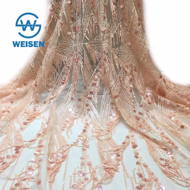 Dress 2020 Custom Luxury Embroidery Net Lace Tulle Fringe Sequin Fabric