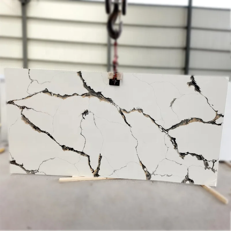 Modern design mixed vein line  4023 calacatta quartz stone products customize quartz kitchen tops
