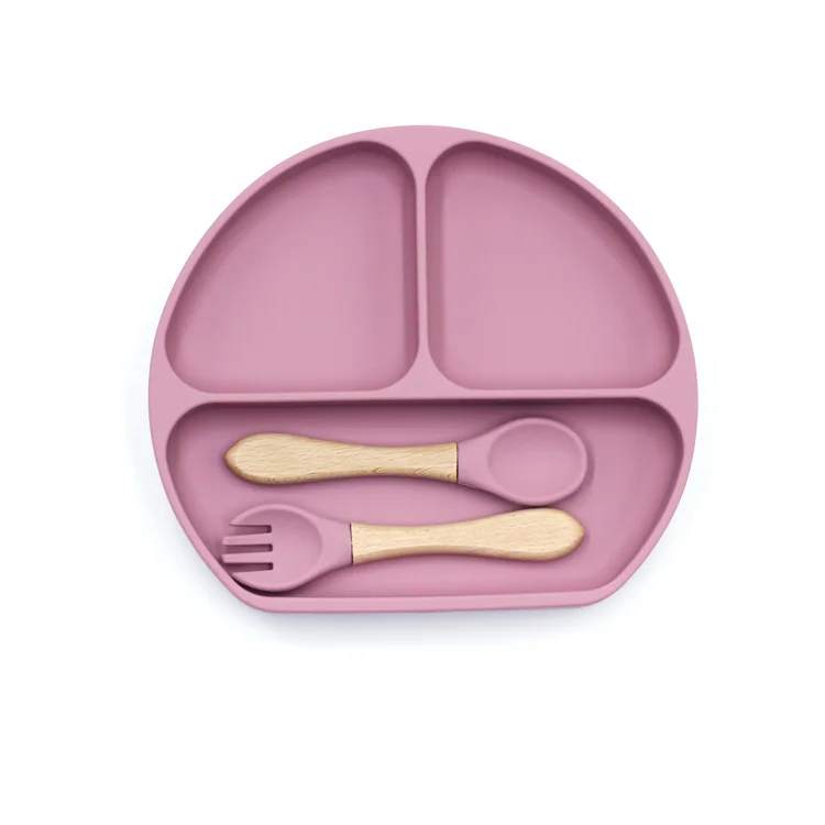 Eco Friendly Custom Kid Silicone Baby Plate Waterproof Tableware Suction Silicone Plate Spoon Fork