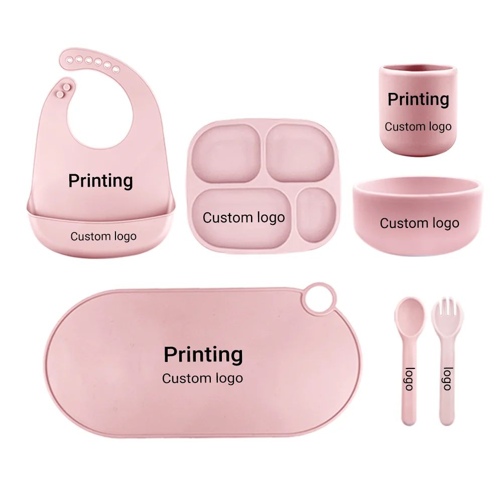 Eco-Friendly Kid Toddler Food Feeding Set 3pcs Eating Tableware Bib Spoon Bowl Children Toddler Baby Silicone Feeding Set