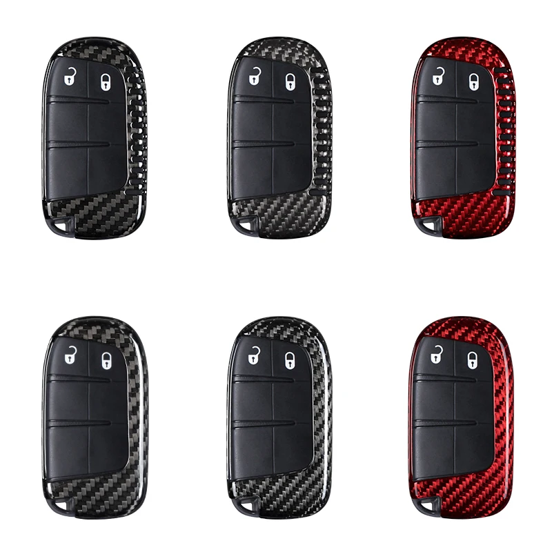 T-carbon Carbon Fiber Car Key Case For 2015-2021 Dodge Charger parts 17 challenger Hellcat JEEP Key Cover Decorated Car Key Bag