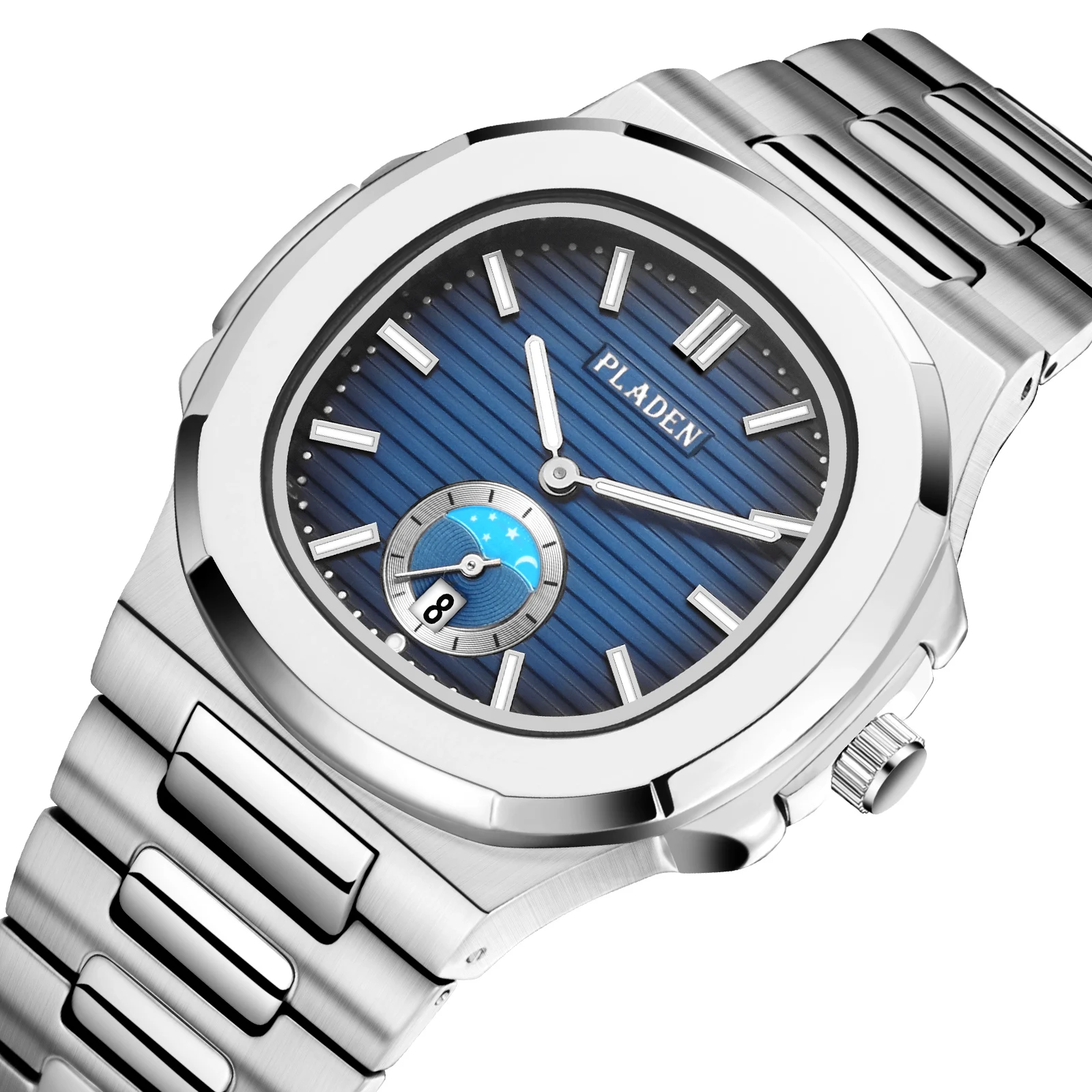 Мужские Аналоговые кварцевые наручные часы Patek PLADEN, элегантные часы из нержавеющей стали, мужские часы, китайский корпус OEM