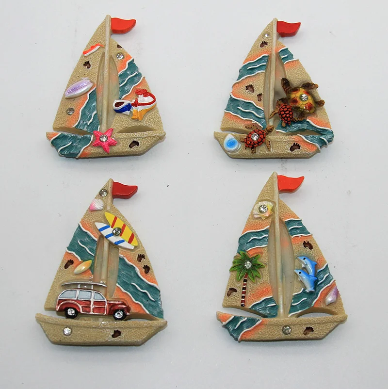 Creative dolphin shape beach design polyresin fridge magnet Resin fridge magnet with beautiful marine life figurines for decor