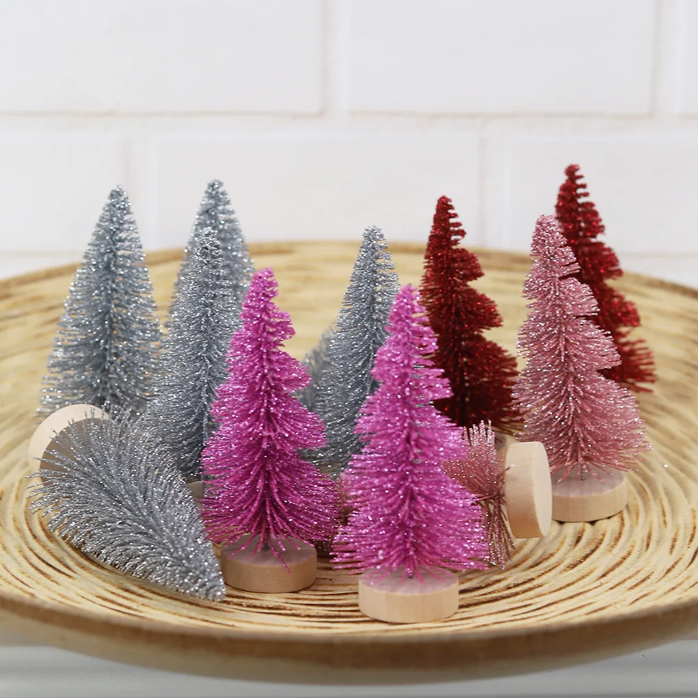 6pcs Mini Decorative Christmas Tree New Year 2024 Kids Gifts Navidad Sisal Silk Tree