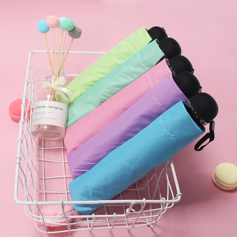 2022  macaron UV protection lady black coating 3 folding umbrella
